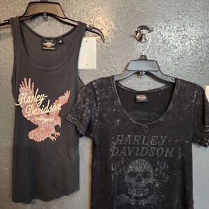 Harley-Davidson Black Tee and Dark Charcoal Tank Graphic Tops